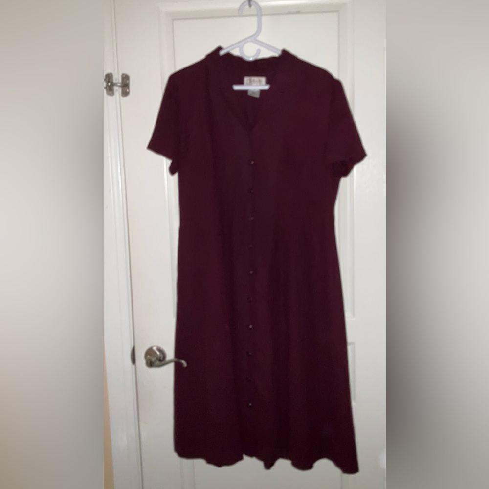 Vintage Talbots Burgundy Button Front Midi/Maxi Dress